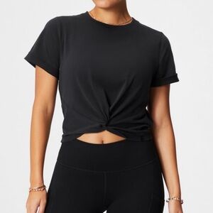 Fabletics 100% cotton knot twist front tee black xs NWT